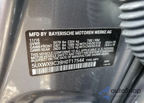 2017 BMW X3 xDrive28I из США, поврежденный, VIN 5UXWX9C39H0T17544